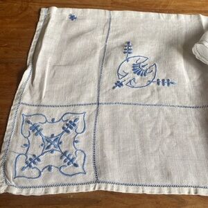 Vintage Linen Blue Embroidery Table runner